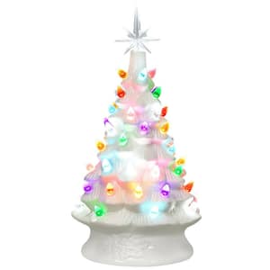 14 in. Ceramic Pre-Lit Hand-Painted Christmas Tree Tabletop Xmas Decoration