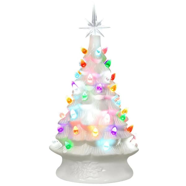 Gymax 14 in. Ceramic Pre-Lit Hand-Painted Christmas Tree Tabletop Xmas Decoration