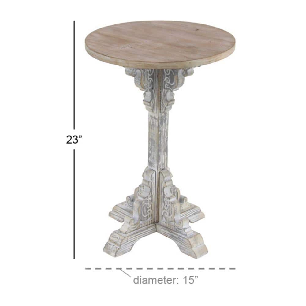 Gray Intricately Carved Scroll Round Wood Accent Table - 15" x 23"