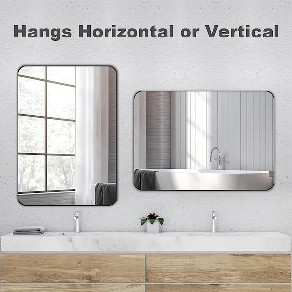  Minuover Wall Mount Mirror for Bathroom, Brush Black Metal  Framed Rounded Corner Rectangular Vanity Mirror (20 x 30, Black) : Home &  Kitchen