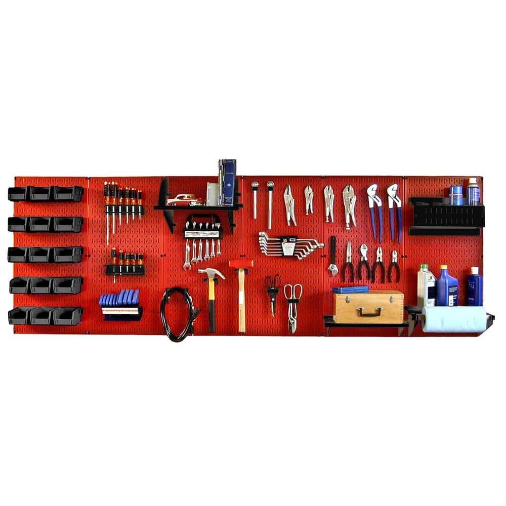 Wall Control 32 in. x 96 in. Metal Pegboard Master Workbench Tool Organizer  with Red Pegboard and Black Accessories 30WRK800RB The Home Depot