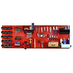 32 in. x 96 in. Metal Pegboard Master Workbench Tool Organizer with Red Pegboard and Black Accessories