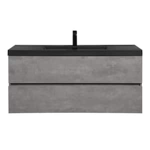 47.24 in. W Wall Mounted Bath Vanity in Gray with Black Quartz Sand Top