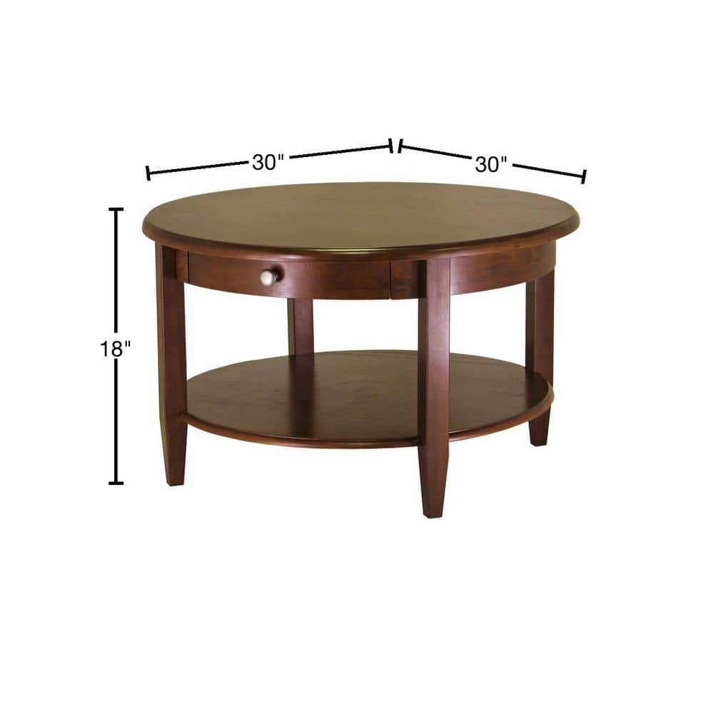 Transitional Antique Walnut Round Outdoor Coffee Table with Storage