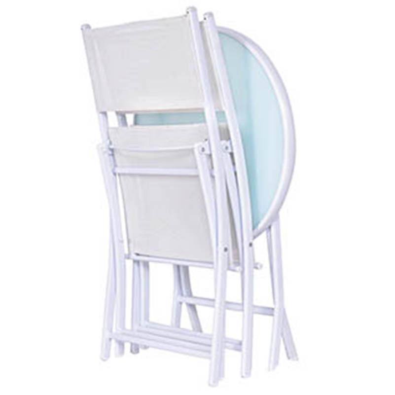 White Metal Folding Bistro Set with Glass Table Top