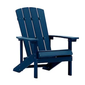 Navy Blue Reclining Plastic Outdoor Patio Adirondack Chair