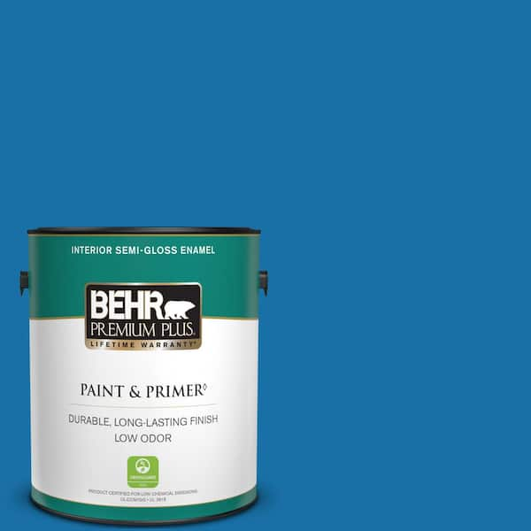 BEHR PREMIUM PLUS 1 gal. #560B-7 Cerulean Semi-Gloss Enamel Low Odor Interior Paint & Primer