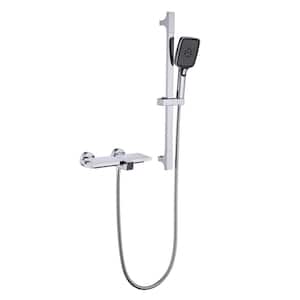 Single-Handle Wall-Mount Roman Tub Faucet with Hand Shower Brass Bath Tub Filler with Slide Bar in Polished Chrome