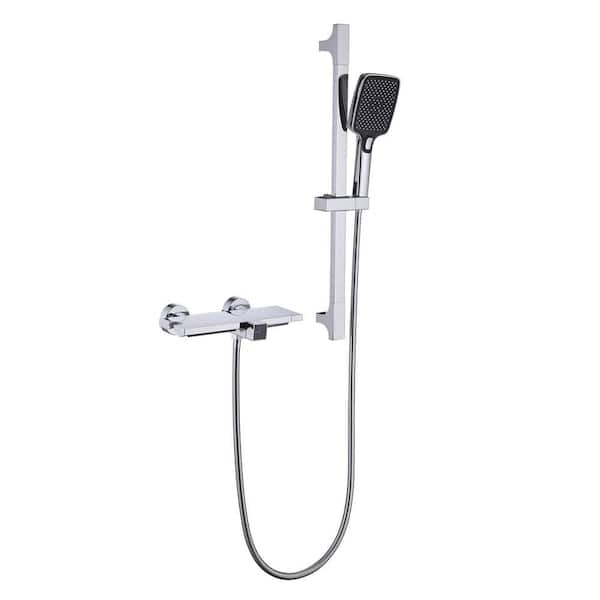 FLG Single-Handle Wall-Mount Roman Tub Faucet with Hand Shower Brass Bath Tub Filler with Slide Bar in Polished Chrome