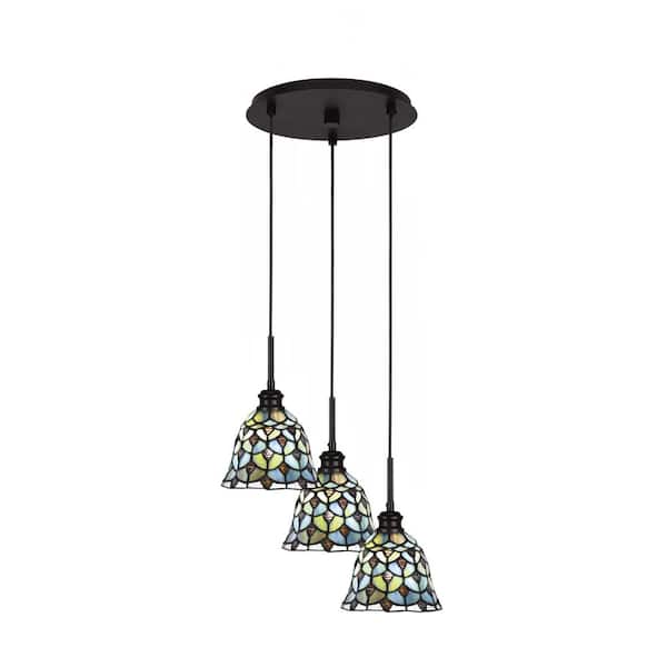 Unbranded Albany 60-Watt 13 in. 3-Light Espresso Cord Pendant Light Crescent Art Glass Shade