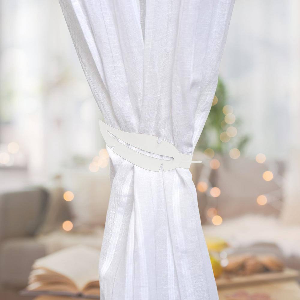 White Metal Feather Magnetic Curtain Tiebacks (Set of 2)