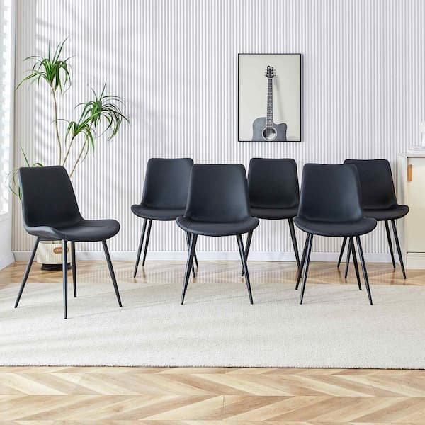 Modern Black Faux Leather Seat Dining Chairs Set of 6 for Kitchen, Living, Dining Room