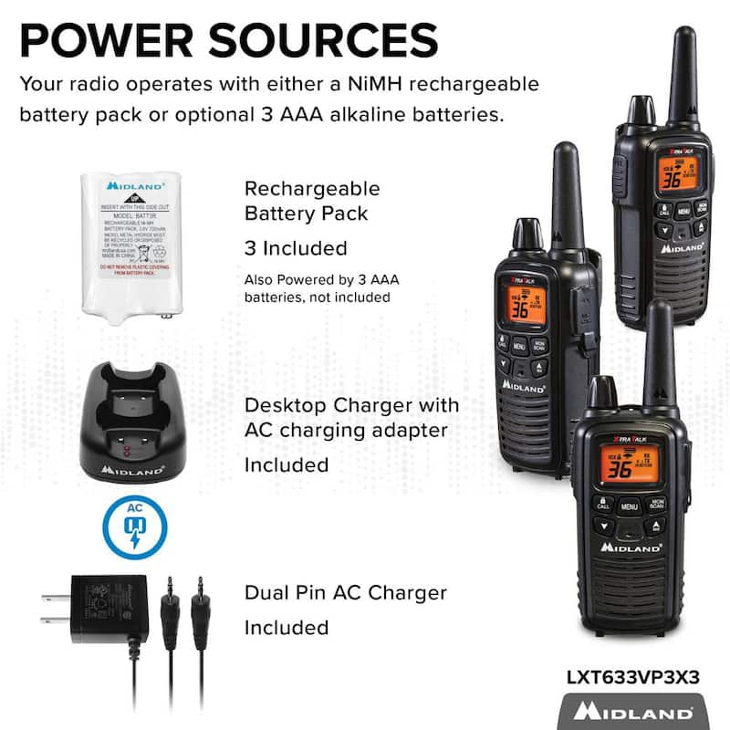 Extended 30 Mile Range Rechargeable Waterproof Digital 2-Way Radio with Charger (3-Pack)