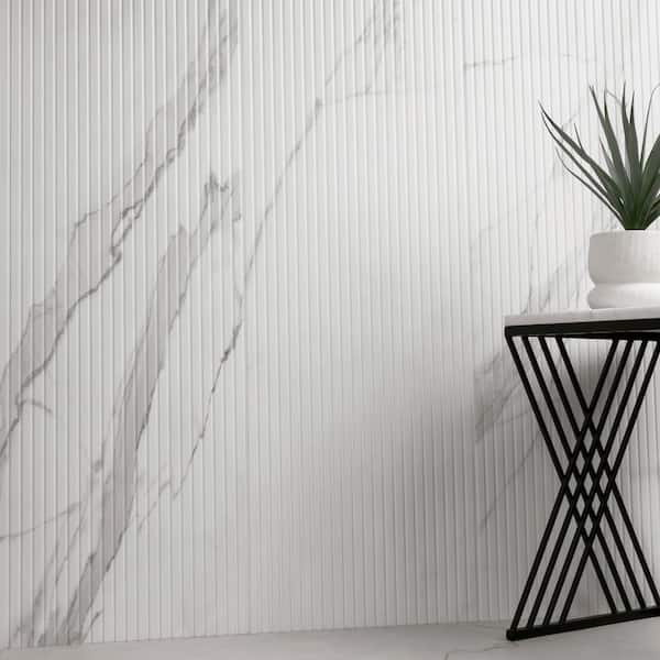 Urban Bamboo Marmi Grey 16 in. x 48 in. Satin Fluted Ceramic Wall Tile (15.51 sq. ft./Case)
