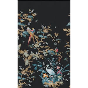 Black Stork & Exotic Birds Tropical Printed Non-Woven Paper Non-Pasted Textured Wallpaper L: 8' 8" x W: 77"