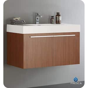 Vista 36 in. Bath Vanity in Teak with Acrylic Vanity Top in White with White Basin