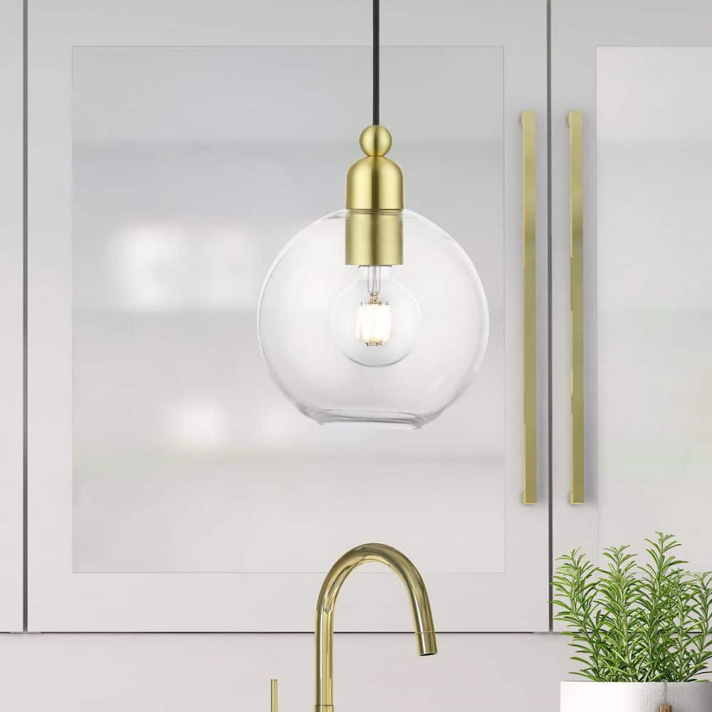 Satin Brass Globe Pendant with Clear Glass Shade