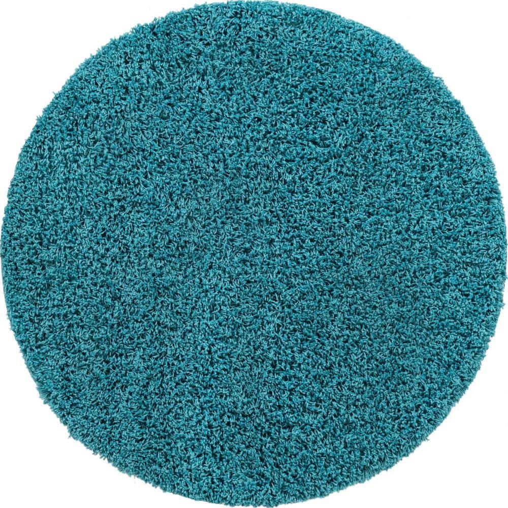 Unique Loom Solid Shag Deep Aqua Blue 8' 0 x 8' 0 Area Rug 3128121