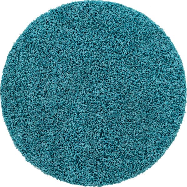 Unique Loom Solid Shag Deep Aqua Blue 8' 0 x 8' 0 Area Rug