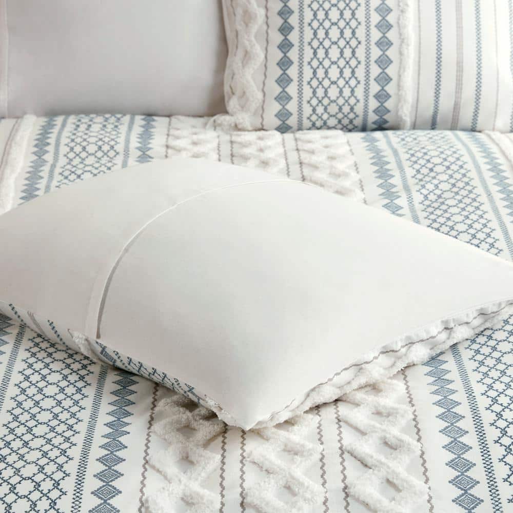 King Blue and White Cotton Comforter Set with Geometric Prints