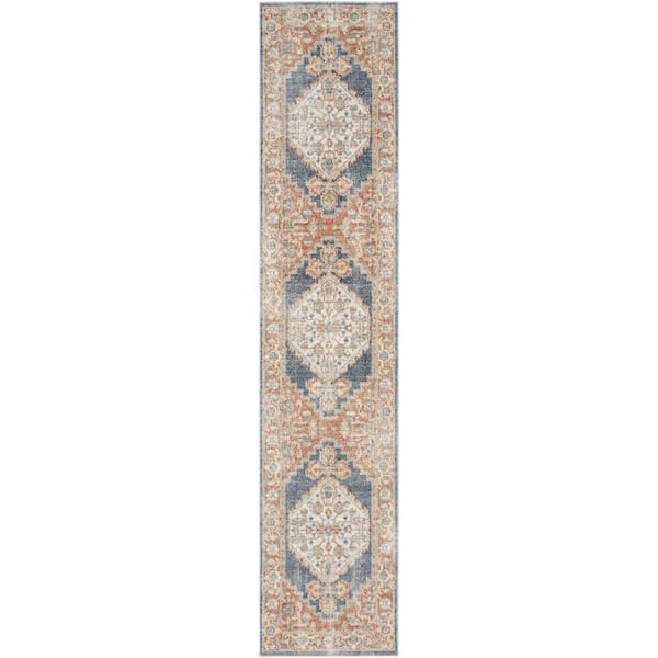 Nourison Astra Machine Washable Denim Multicolor 2 ft. x 8 ft. Distressed Traditional Runner Area Rug