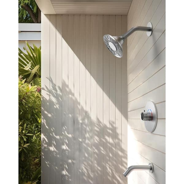 GRANDJOY Smart LED Grain Single Handle 2-Spray Wall Mount 5 in. Tub and Shower Faucet 2.5 GPM in Brushed Nickel Valve Included