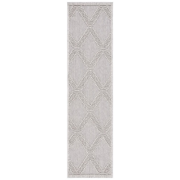 SAFAVIEH Global Gray/Light Gray 2 ft. x 10 ft. High-Low Diamond Indoor/Outdoor Runner Rug