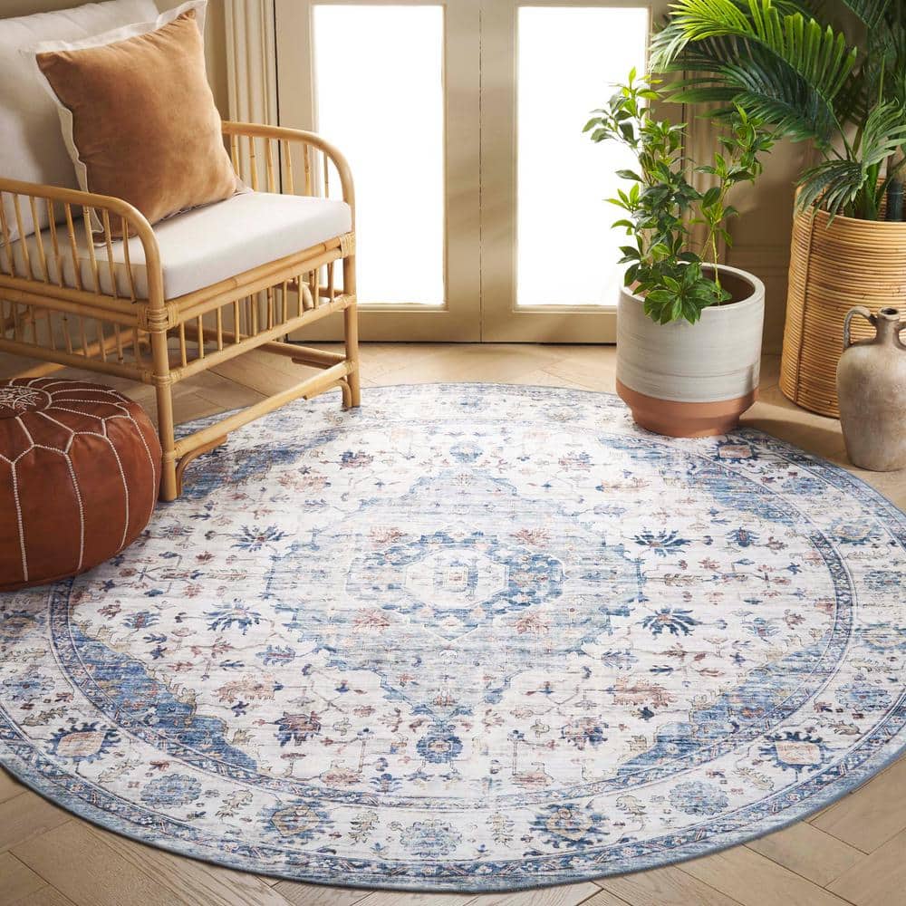 Arizona Light Blue/Ivory Round Synthetic Area Rug
