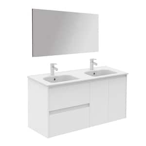 Ambra 47.5 in. W x 18.1 in. D x 22.3 in. H Two Sink Bath Vanity in Matte White with White Ceramic Top and Mirror
