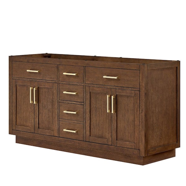 Beckett TK 65 in. Bath Vanity Cabinet without Top in Dark Oak with Brushed Gold Trim