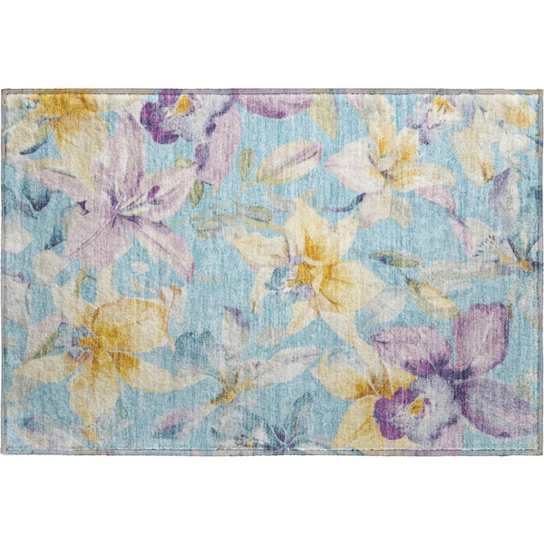 Mayfield Premium Machine Washable Abstract AMF2262 Aqua 2 ft. x 3 ft. Accent Rug