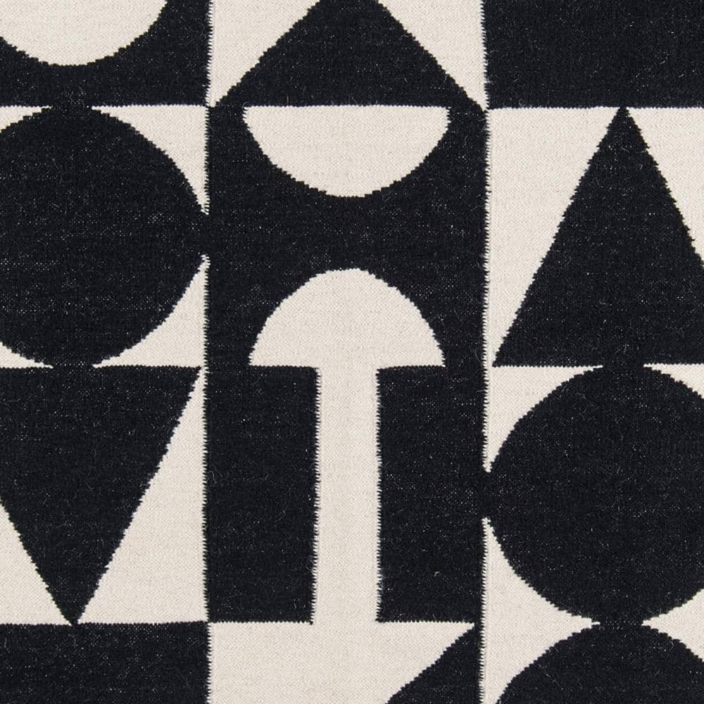 Black and White Geometric Wool Handmade Runner Rug