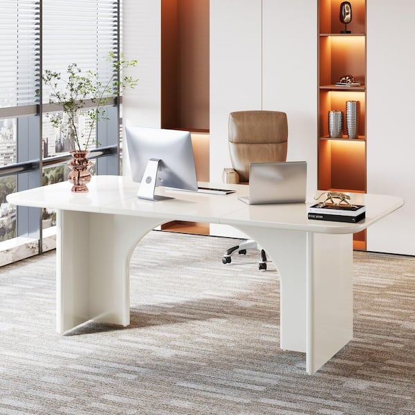 TRIBESIGNS WAY TO ORIGIN Halseey 63 in. Rectangular White Wood Computer Desk Modern Executive Desk Large Writing Table for Home Office