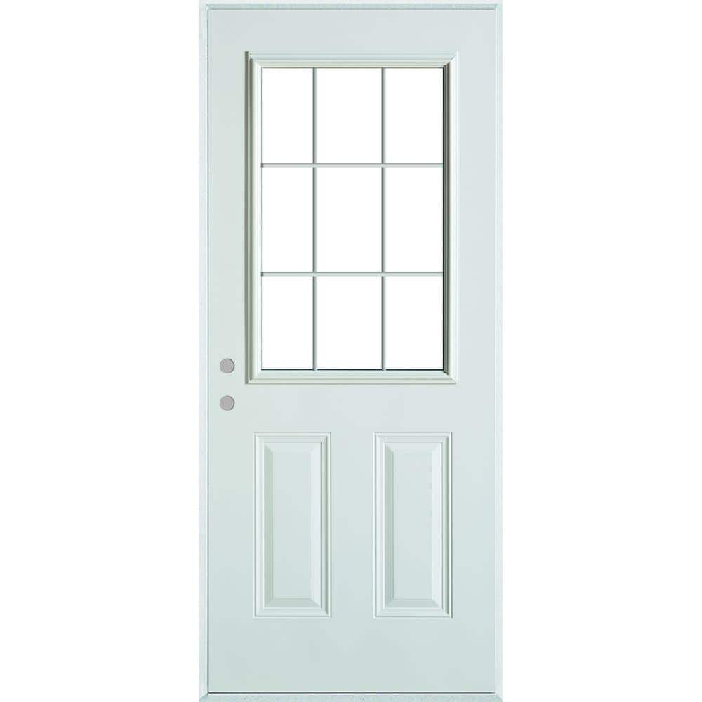 Stanley Doors 32 in. x 80 in. Colonial 9 Lite 2-Panel Painted White  Right-Hand Steel Prehung Front Door with Internal Grille 9210S-32-R - The  Home