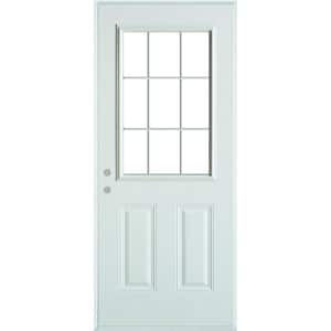 32 in. x 80 in. Colonial 9 Lite 2-Panel Painted White Right-Hand Steel Prehung Front Door with Internal Grille