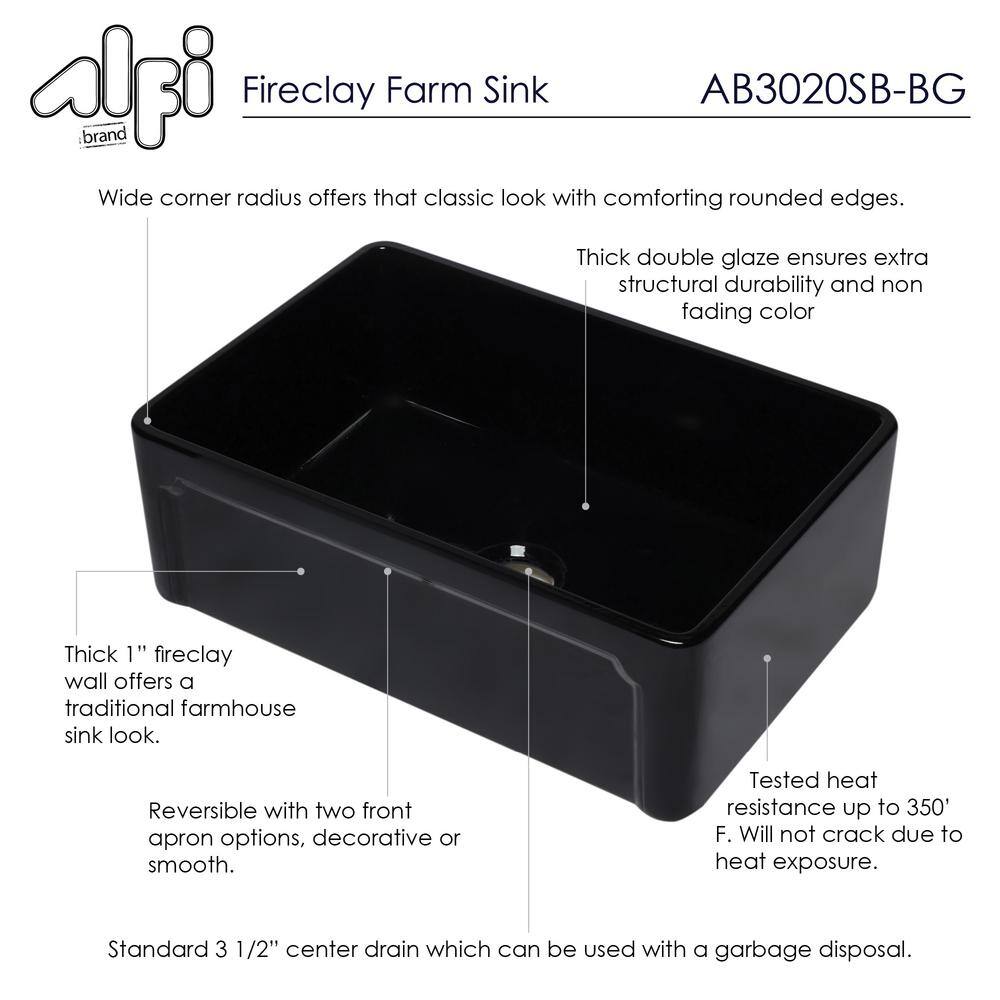 30'' Black Gloss Fireclay Farmhouse Single Bowl Kitchen Sink