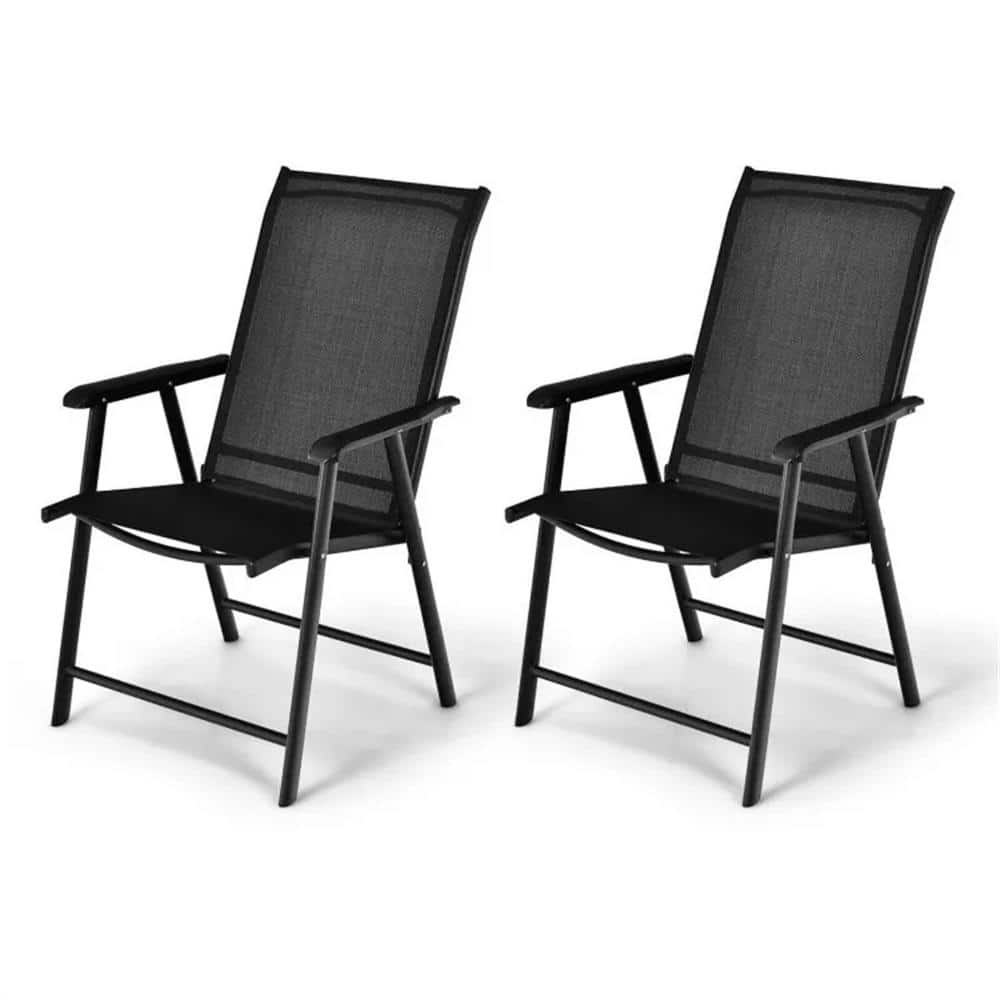 Black Folding Metal Outdoor Dining Chairs 37.5 in. Black Outdoor Dining Cha
