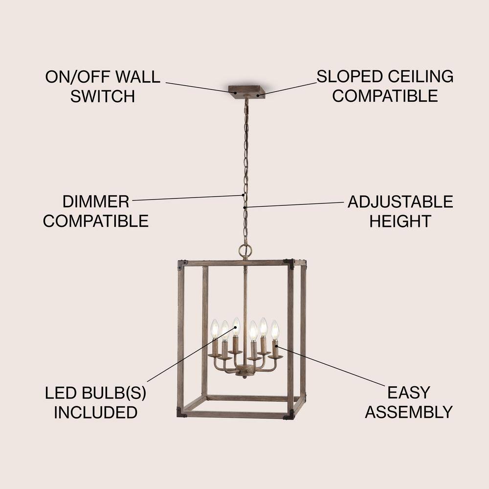Rustic Farmhouse 16.2" Brown Iron LED Pendant with Edison-Style Bulbs