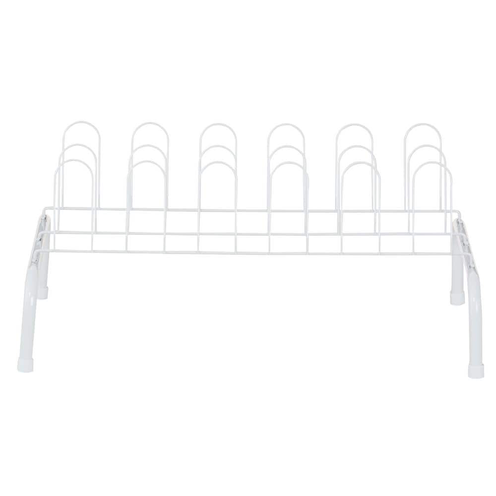 White Epoxy-Coated Steel 9-Pair Freestanding Shoe Rack