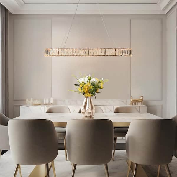 Brusmogan 1-Light dimmable Integrated LED Plating Rose Gold Rectangle Chandelier with Crystals