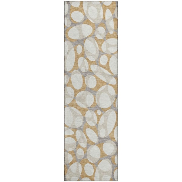 Mayfield Premium Machine Washable Abstract AMF2536 Gold 2 ft. x 7 ft. Runner Rug