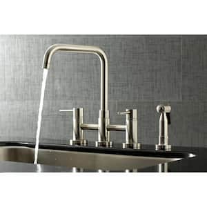 Modern 2-Handle Bridge Kitchen Faucet with Side Sprayer in Brushed Nickel