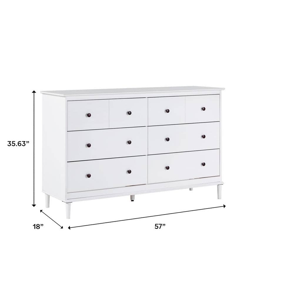 Classic Mid-Century Modern Caramel 6-Drawer 57 in. Solid Wood Dresser - thumbnail 3
