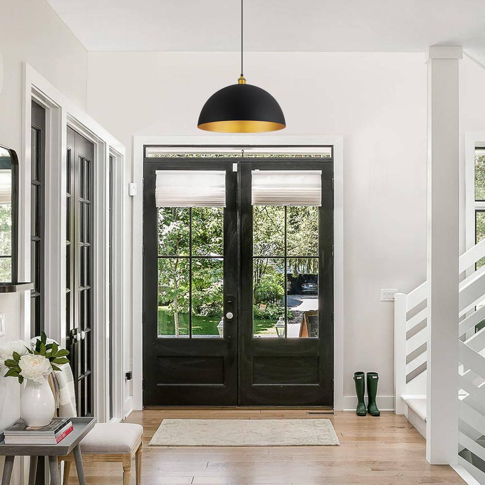 Large Black and Gold Metal Dome Pendant Light