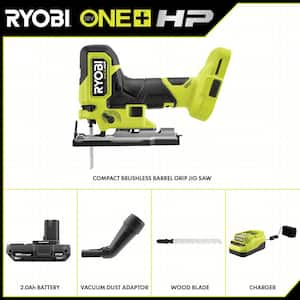 ONE+ HP 18V Brushless Cordless Compact Barrel Grip Jig Saw Kit with 2.0 Ah Battery and Charger