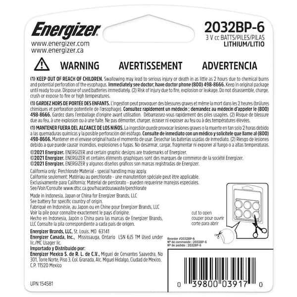  Energizer 2032 Battery CR2032 Lithium 3v, 5 Count (Pack of 1) :  Health & Household