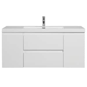 48 in. W x 20 in. D x 22 in. H Single Sink Floating Bath Vanity in White with Glossy White Resin Top