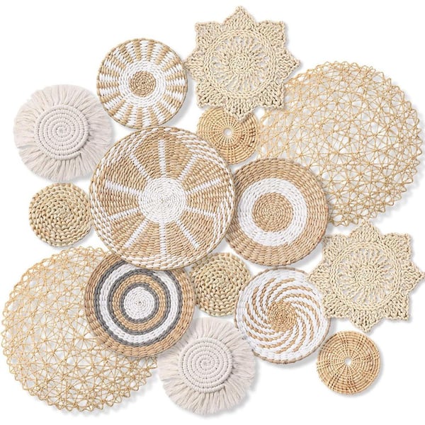 White 15 in. x 15 in. Bamboo Decorative Basket Set of 15