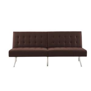 68.5 in W Espresso Tufted Split Back Futon Sofa Bed, Linen Couch Bed, 3-Seat Futon Convertible Sofa Bed