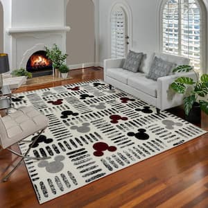 Mickey Mouse Bravo Strokes Ivory/Gray 5 ft. x 7 ft. Geometric Indoor Area Rug